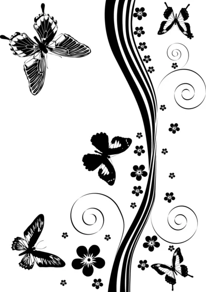 黑花和蝴蝶设计 — 图库矢量图片