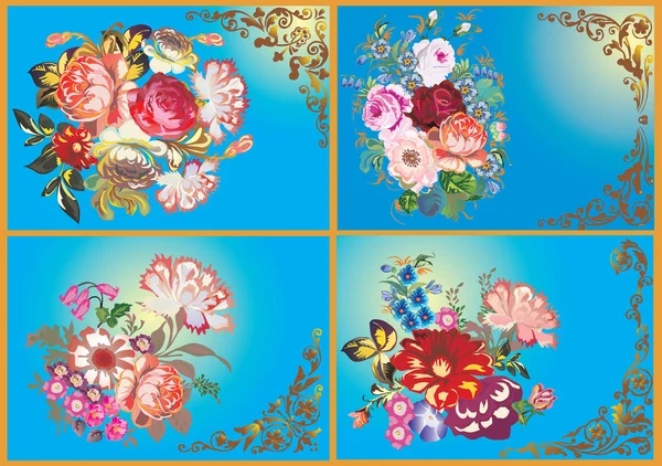 Four flower designs on blue — Stock Vector