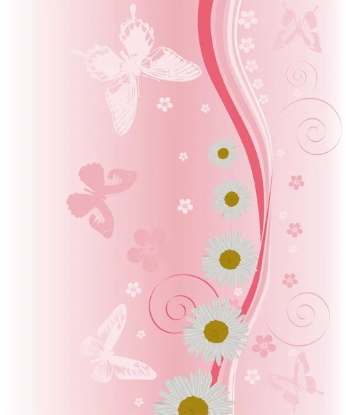 Camomille et papillons roses — Image vectorielle