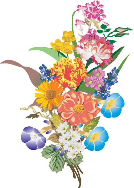 Ramo de diferentes flores ilustración — Vector de stock