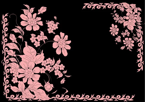 Two corner flower pink frame — ストックベクタ