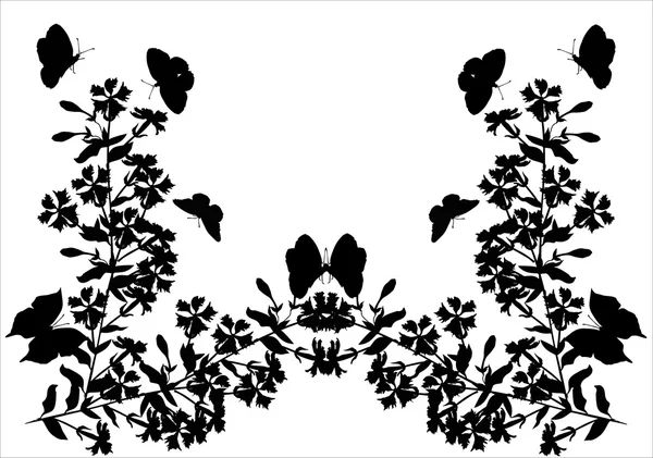 Design simmetrico con fiori e farfalle — Vettoriale Stock