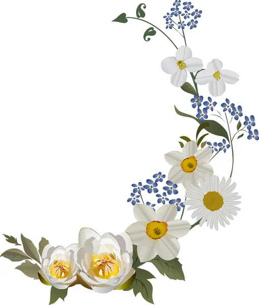 Blaue und weiße Blumen kräuseln sich — Stockvektor