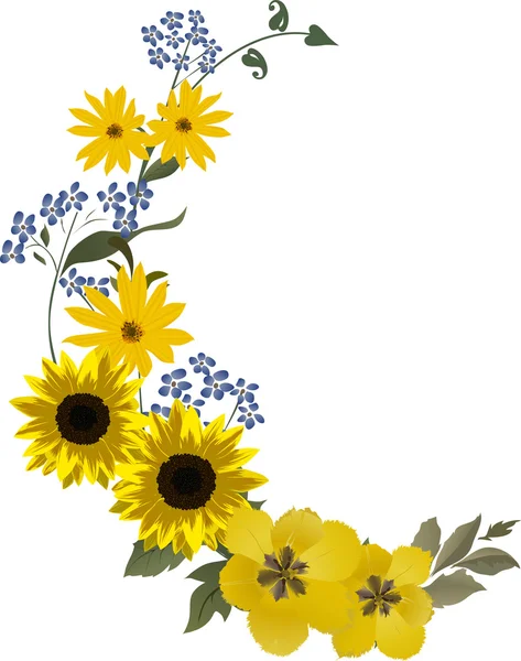 Μπούκλα λουλούδι ηλιοτρόπιο και τουλίπα — Διανυσματικό Αρχείο