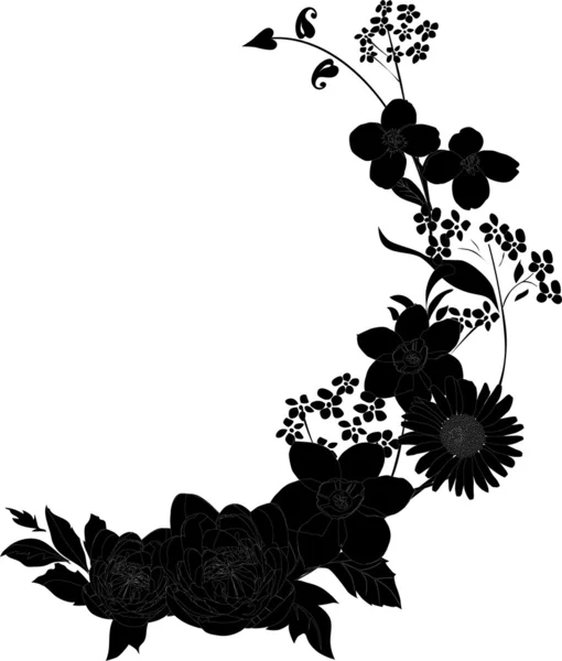 Büyük ve küçük çiçekler Silhouettes — Stok Vektör