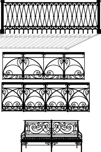 Trois clôtures et banc — Image vectorielle