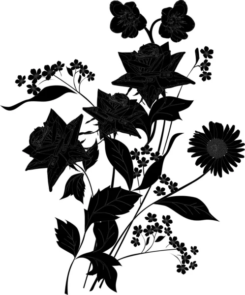 Bouquet noir avec trois roses — Image vectorielle