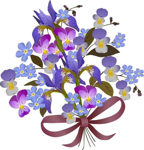 Iris and violet bouquet — Stock Vector