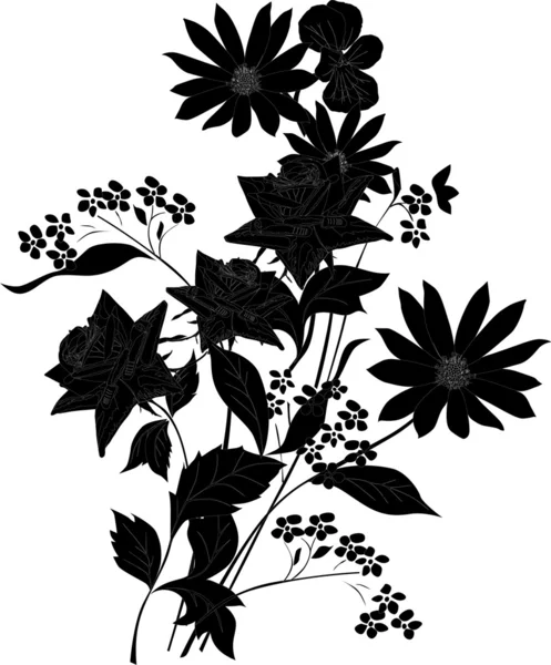 Siyah çiçek demeti anahat — Stok Vektör