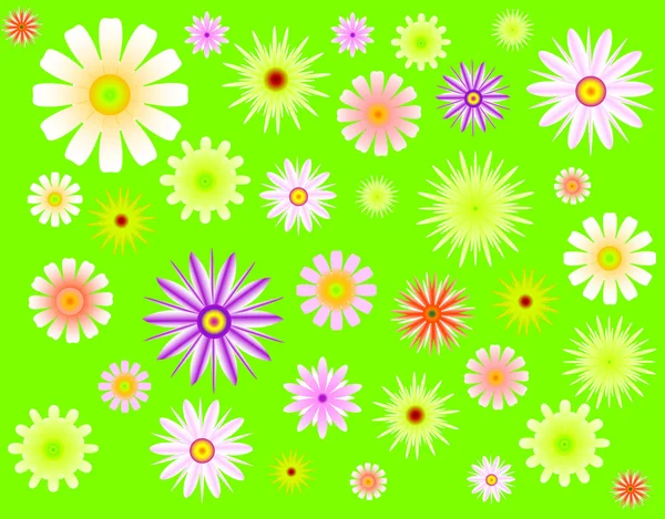Flores de color claro sobre fondo verde — Vector de stock
