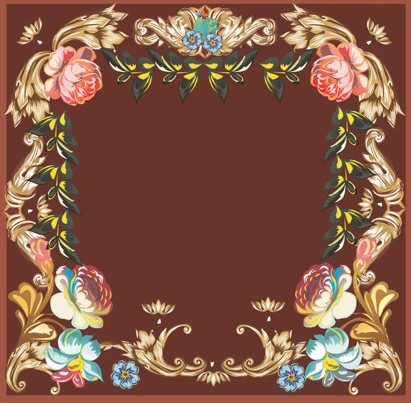 Cadre brun avec quatre grandes fleurs — Image vectorielle