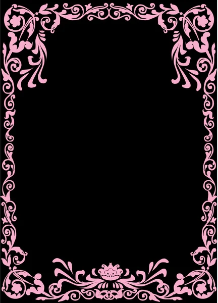 Barva růžové květinové rámečku na černém pozadí — Stockový vektor