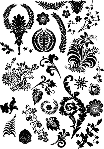 装飾のための黒い花要素 — ストックベクタ