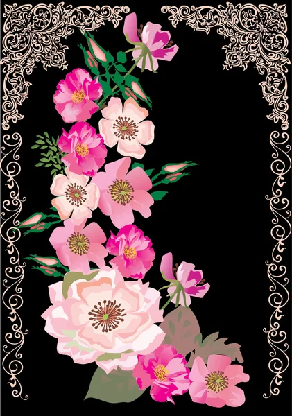 Brier décoration de fleurs sur noir — Image vectorielle