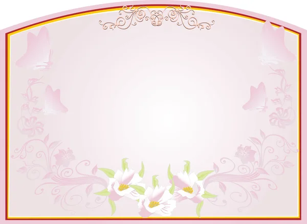 Marco abstracto de oro con diseño floral rosa — Vector de stock