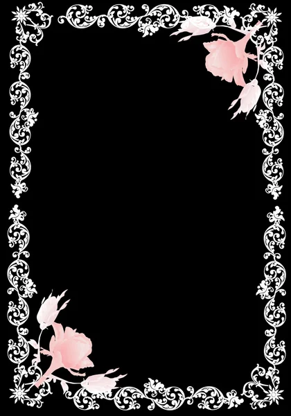 Белый скрученный кадр с розовыми цветами — стоковый вектор