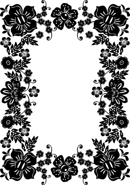 Чорна рамка з шістьма великими квітами — стоковий вектор