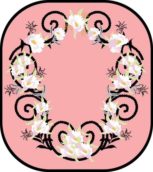 Schwarzer und weißer Blumenrahmen auf rosa — Stockvektor