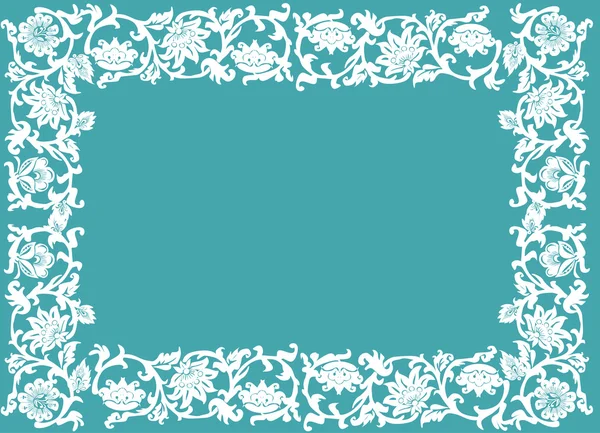 シンプルな花付けブルー フレーム ホワイト — ストックベクタ