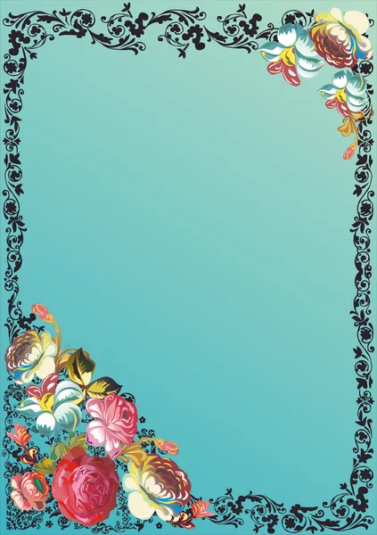 Cadre avec roses sur bleu — Image vectorielle