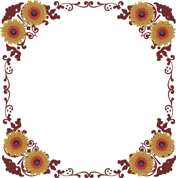 Brown floral frame decoration on white — Stock Vector