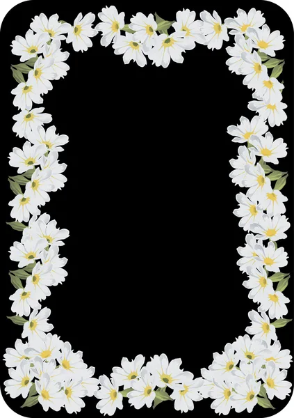 Cornice di fiori bianchi su nero — Vettoriale Stock