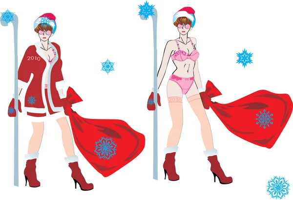 Beautiful girls in Santa clothes — Stock Vector