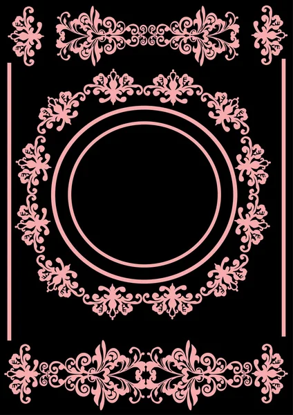 Růžový kulatý rám dekorace na černém pozadí — Stockový vektor