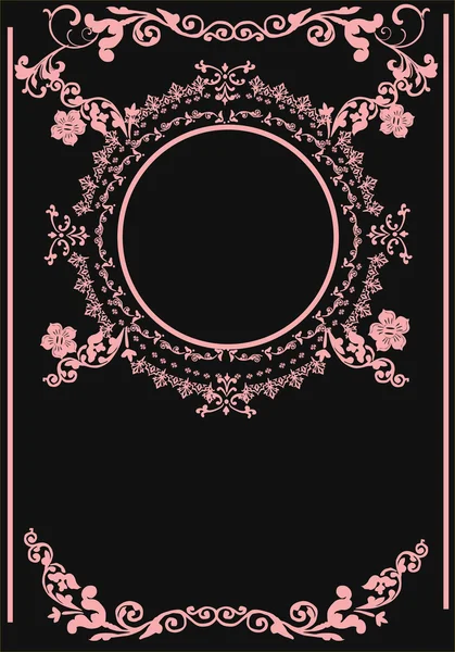 Růžový rám dekorace na černém pozadí — Stockový vektor