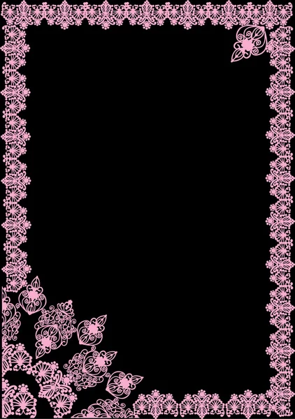 Roze opengewerkte frame op zwart — Stockvector