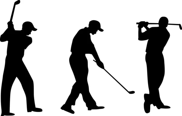 Tre uomini a giocare a golf — Vettoriale Stock