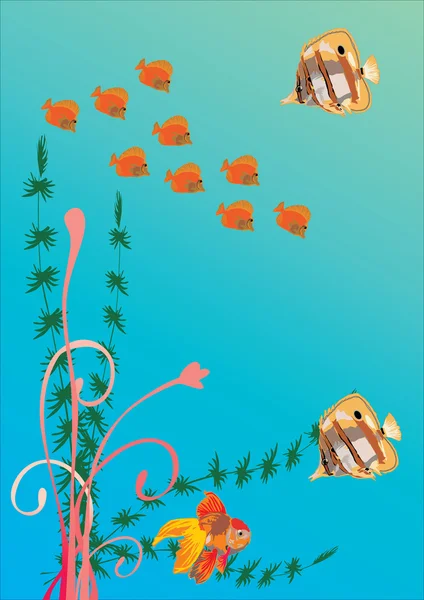 Verschillende vissen in zee illustratie — Stockvector