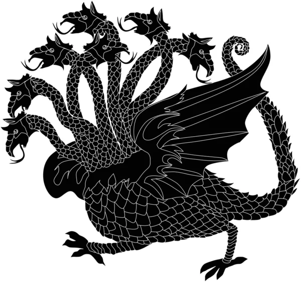 Black dragon with seven heads — Stock Vector