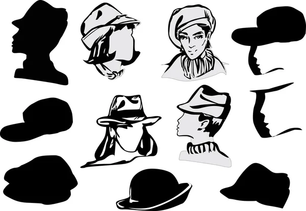 Silhouettes de chapeau — Image vectorielle