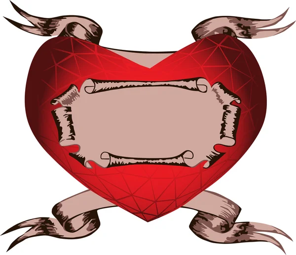 Vieux rouleau et coeur rouge — Image vectorielle
