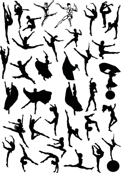 Large set of ballet silhouettes — Stock Vector
