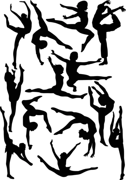 Набор силуэтов гимнастов — стоковый вектор