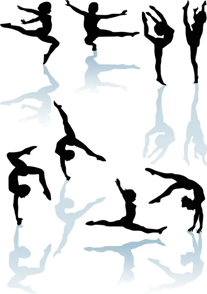 八位体操运动员用反射 — 图库矢量图片