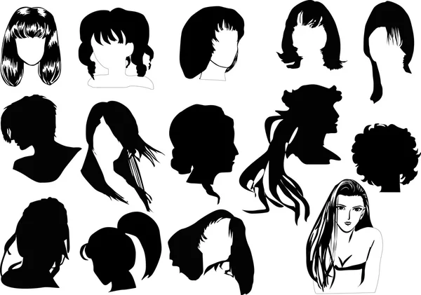 Quatorze penteados mulher — Vetor de Stock