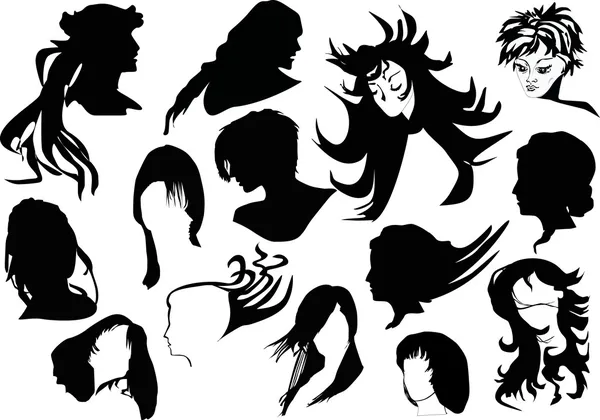 Fourteen woman hairstyles — Stock Vector