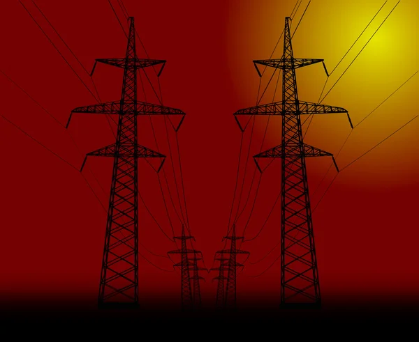 高电压线上日落 — 图库矢量图片