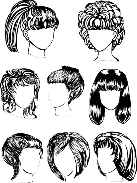 8 つの女性のヘアスタイル — ストックベクタ