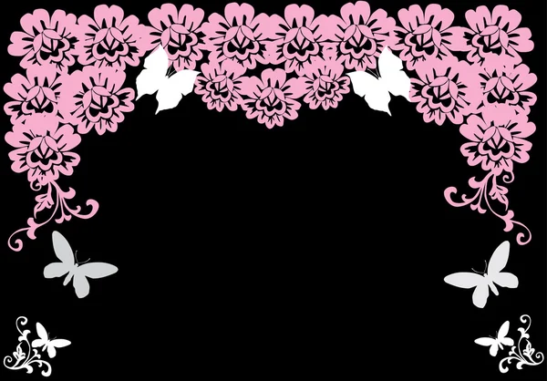 Cornice di fiori rosa e farfalle — Vettoriale Stock