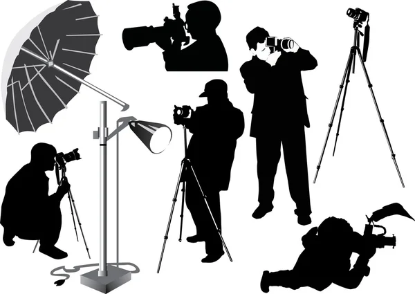 Fotógrafos e equipamento fotográfico —  Vetores de Stock