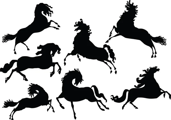 Seven black horses — Stock Vector