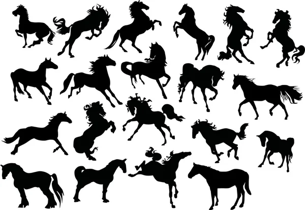Twenty horse silhouettes — Stock Vector