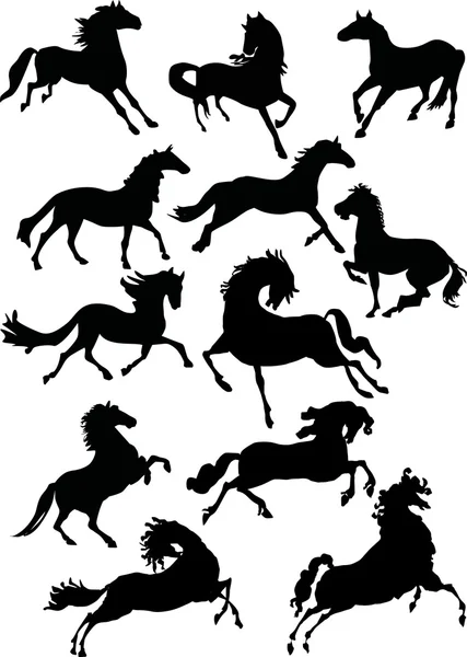 Twelve horse silhouettes — Stock Vector