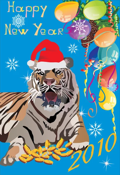 New year tiger on blue background — Stock Vector