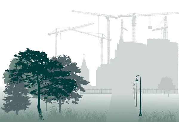 Parc et bâtiment de maison — Image vectorielle