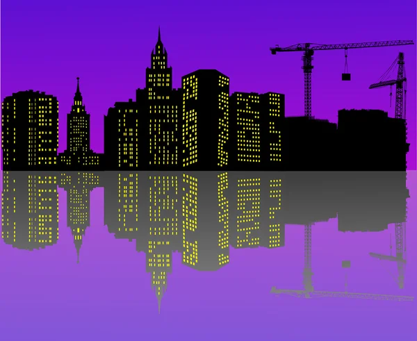 Nuit paysage urbain avec réflexion — Image vectorielle